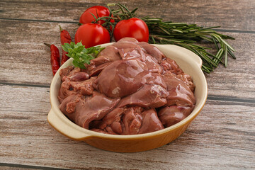 Raw chicken liver in the bowl