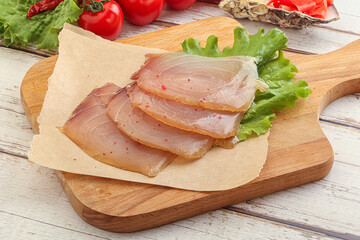 Sliced salted marlin fish carpaccio