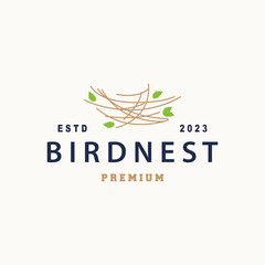 Bird Nest Logo, Bird House Shelter Vector, Modern Line Vintage Design Minimalist Style Symbol Template