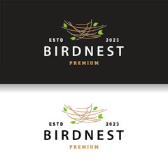 Bird Nest Logo, Bird House Shelter Vector, Modern Line Vintage Design Minimalist Style Symbol Template