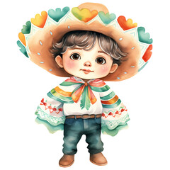 Cute Boy Mexican Watercolor Clipart Illustration