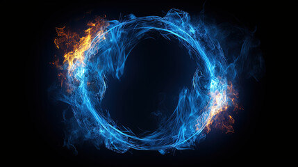 Circle shape blue Fire flames. Isolated on black background - Powered by Adobe