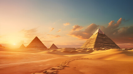 The awe-inspiring Pyramids of Giza rising from the golden sands, with the enigmatic Sphinx guarding their timeless secrets, travel place. Ai Generated.NO.01 - obrazy, fototapety, plakaty