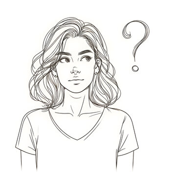 recommend clip art: simple line art illustration of a woman with a questioning expression and question mark over her head.