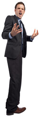 Digital png photo of angry caucasian businessman standing on transparent background