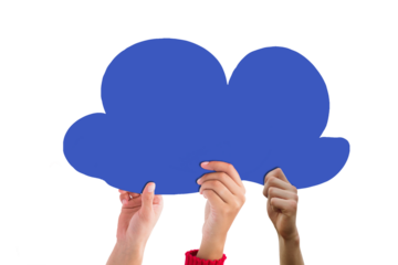 Digital png illustration of hands with blue cloud on transparent background