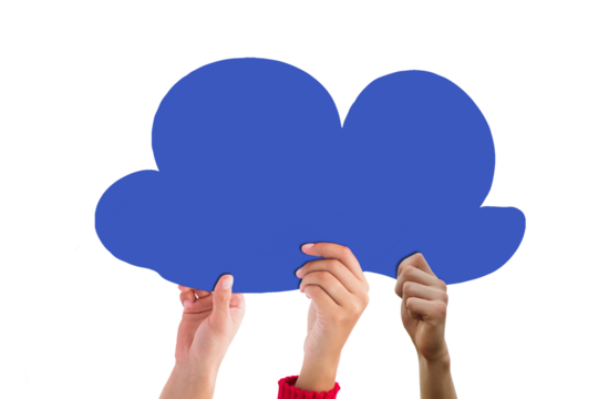 Digital png illustration of hands with blue cloud on transparent background