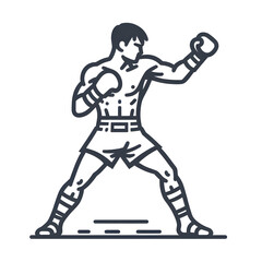Vector icon of a Muay Thai fighter in action, in a line art style.