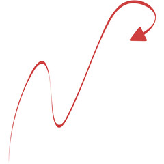 Digital png illustration of red long wavy left arrow on transparent background