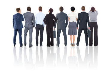 Digital png photo of back view of diverse male and female businessman on transparent background
