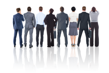 Digital png photo of back view of diverse male and female businessman on transparent background