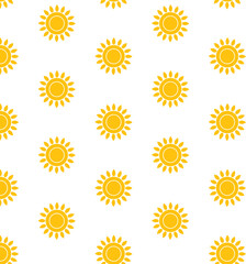 Digital png illustration of yellow suns repeated on transparent background