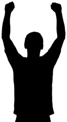 Digital png silhouette of sportsman raising arms on transparent background