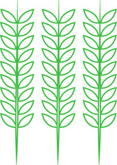 Digital png illustration of green twigs with leaves repeated on transparent background