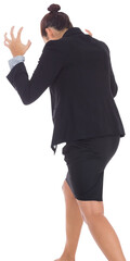 Digital png photo of furious caucasian businesswoman raising hands on transparent background