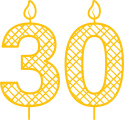Digital png illustration of yellow 30 number with flames on transparent background