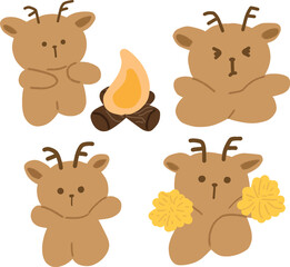 various deer cartoon character cheering up