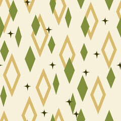 Digital png illustration of brown and green diamonds repeated on beige background