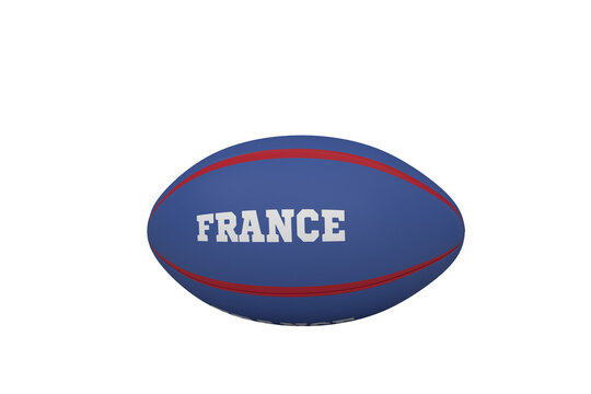 Digital png illustration of blue rugby ball with france text on transparent background