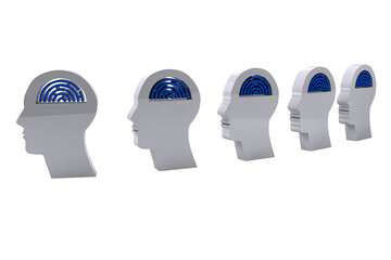 Digital png illustration of heads with mazes inside on transparent background