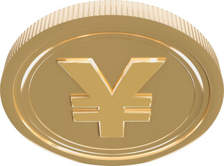 Digital png illustration of gold coin with yen symbol on transparent background