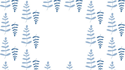 Digital png illustration of blue twigs with leaves repeated on transparent background