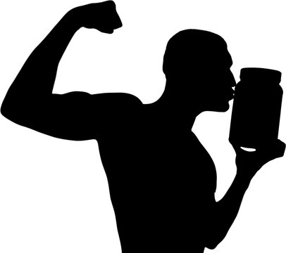 Digital png silhouette of muscular man kissing jar on transparent background