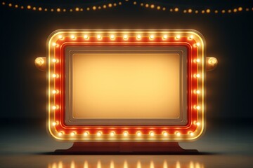 Vintage carnival, cinema or casino frame, backlit illuminated marquee signboard with space for text - obrazy, fototapety, plakaty