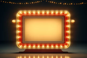 Fotobehang Retro compositie Vintage carnival, cinema or casino frame, backlit illuminated marquee signboard with space for text