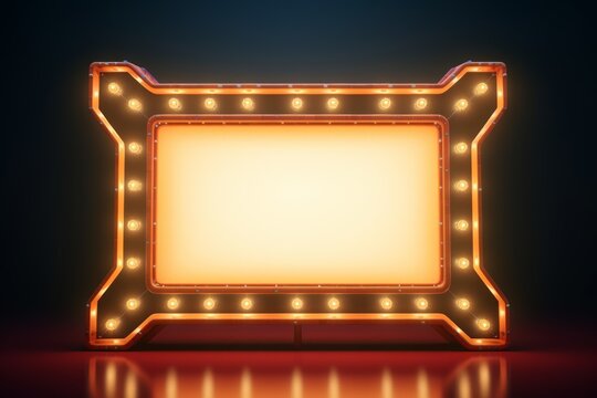 Vintage carnival, cinema or casino frame, backlit illuminated marquee signboard with space for text
