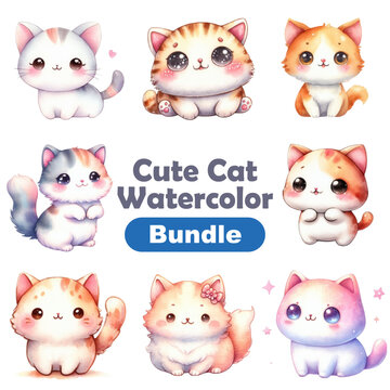 Draw vector illustration character design banner cute cat Watercolor style