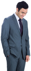 Digital png photo of happy biracial businessman standing on transparent background