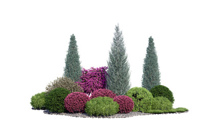 3D render small garden on white background