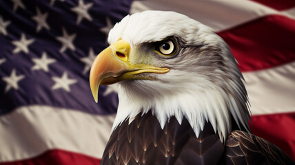 Bald Eagle with The Flag of the United States of America