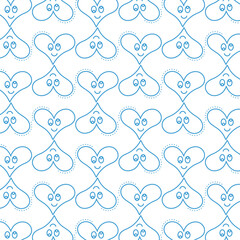 Digital png illustration of blue pattern of repeated hearts on transparent background