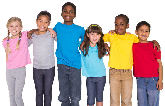 Digital png photo of happy diverse children embracing on transparent background