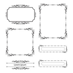 Set of Decorative vintage frames and borders set. Vector design. floral ornament. Calligraphic frame and page decoration. Vector illustration