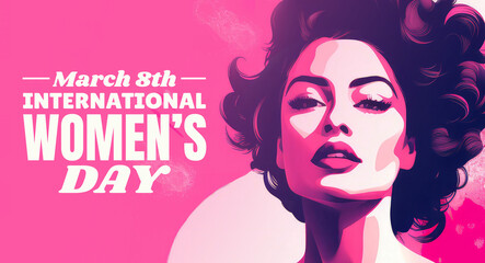 8th of March - International Women's Day illustration, banner with typography, feminist celebration art