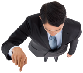 Digital png photo of biracial businessman pointing on transparent background