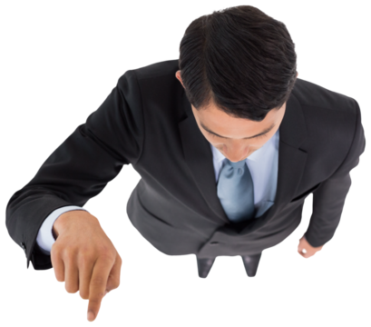 Digital png photo of biracial businessman pointing on transparent background