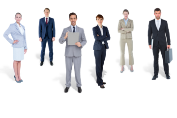 Digital png photo of caucasian business people standing on transparent background