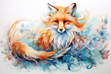 watercolor Fox Hand painted Watercolor illustration of Fox