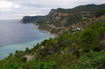 Fototapeta na wymiar Beautiful sights in Ibiza Spain of the rugged coast, Mediterranean sea and charming architecture 