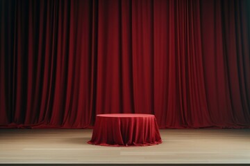 Cinematic podium with curtains