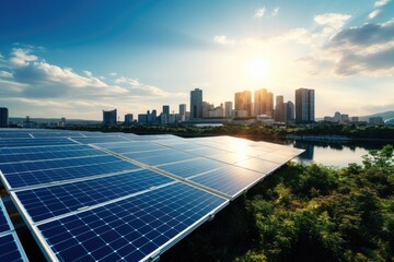 Solar power station in the city, Smart city and a city of sustainable growth.