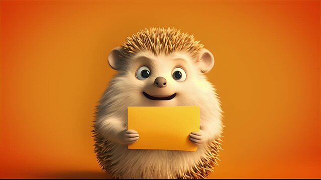 Cute Cartoon hedgehog holding a Blank Sign. Created with Generative AI.	
