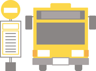 バスとバス停のシンプルなイラストセット