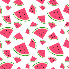 Fresh and juicy watermelons slices. Seamless pattern on white background.