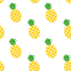 Fresh and juicy pineapple. Seamless pattern on white background.