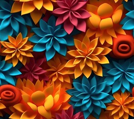 3D Flowers Colorful abstract background with flowers